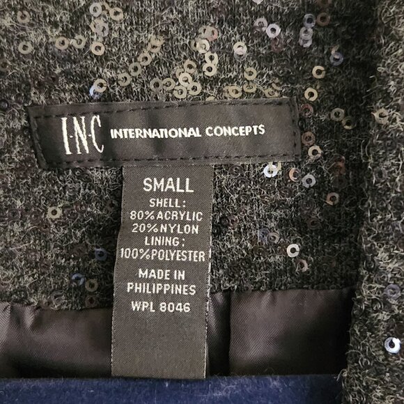 Inc International Charcoal Gray Fully Sequined Moto Jacket Size S - Picture 5 of 5
